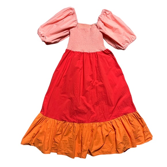 Rhode Eloise Puff Sleeve Colorblock Midi Dress in Strawberry Multi Colored US M - Picture 12 of 15